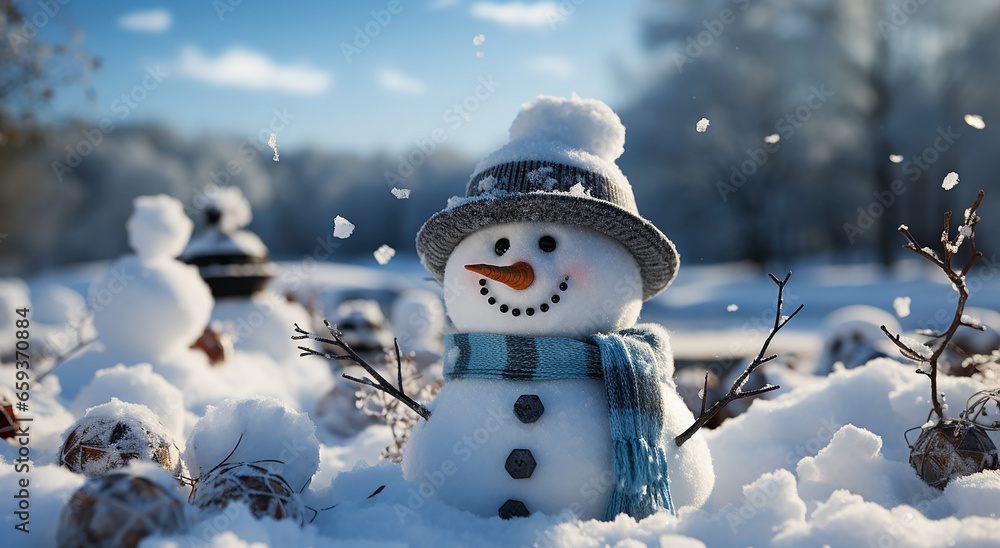 Fototapeta premium snowman in the snow