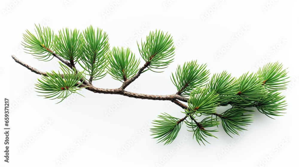 A beautiful image showing two branches of a pine tree on a white background, ideal for nature and Christmas. Generative AI A beautiful image showing two branches of a pine tree on a white background, ideal for nature and Christmas. Generative AI