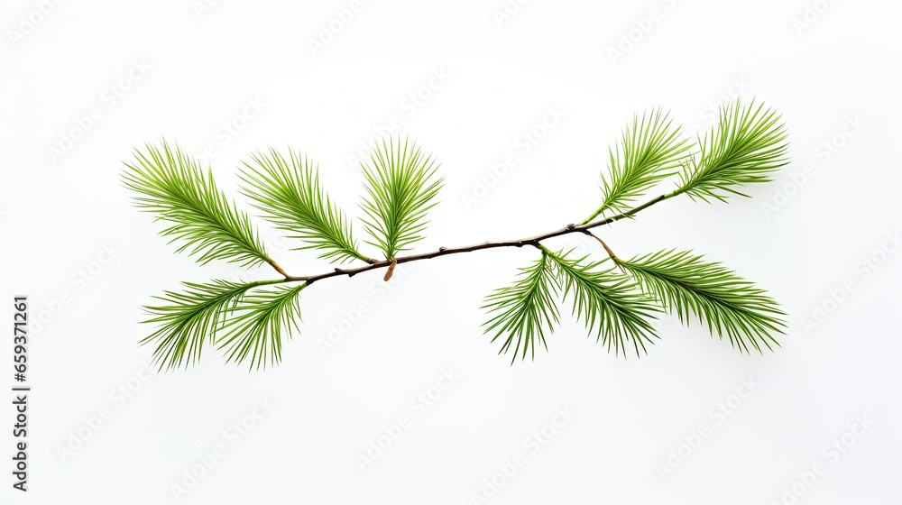 A beautiful image showing two branches of a pine tree on a white background, ideal for nature and Christmas. Generative AI