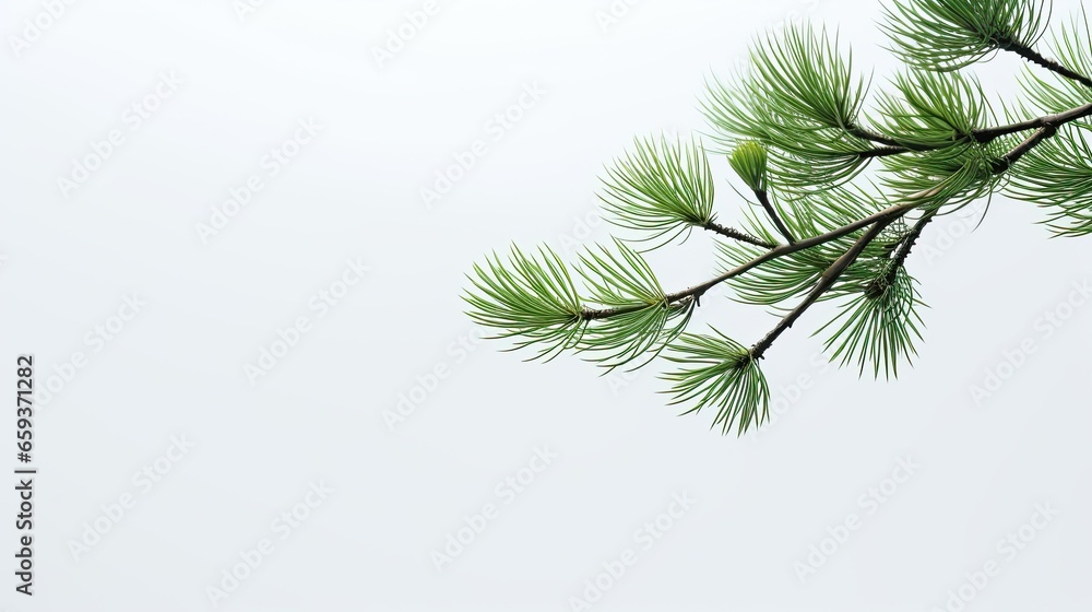 Obraz premium A beautiful image showing two branches of a pine tree on a white background, ideal for nature and Christmas. Generative AI