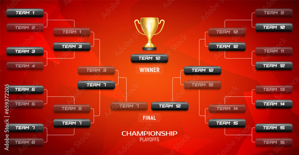 The schedule of tournament matches. Playoffs table. Vector template for your design. - obrazy, fototapety, plakaty 