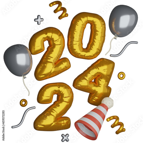 2024 New Year Gold Balloons