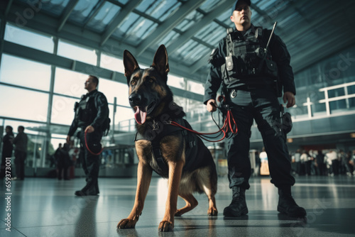 police dogs Searching for explosives at the airport.