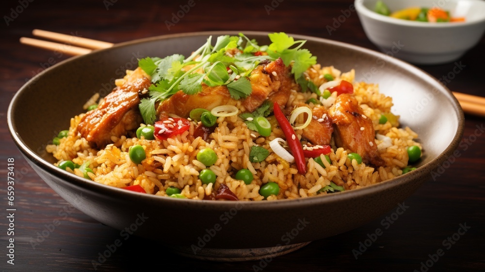Fried rice with spicy chicken. Fried rice with spicy chicken.