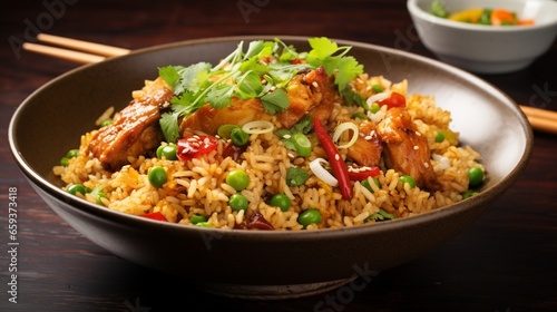Fried rice with spicy chicken.