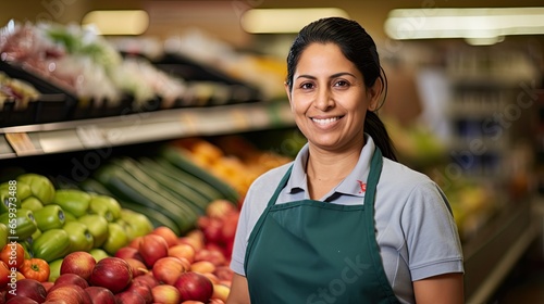 Hispanic female worker in supermarket