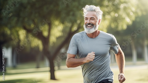 Senior man running at park