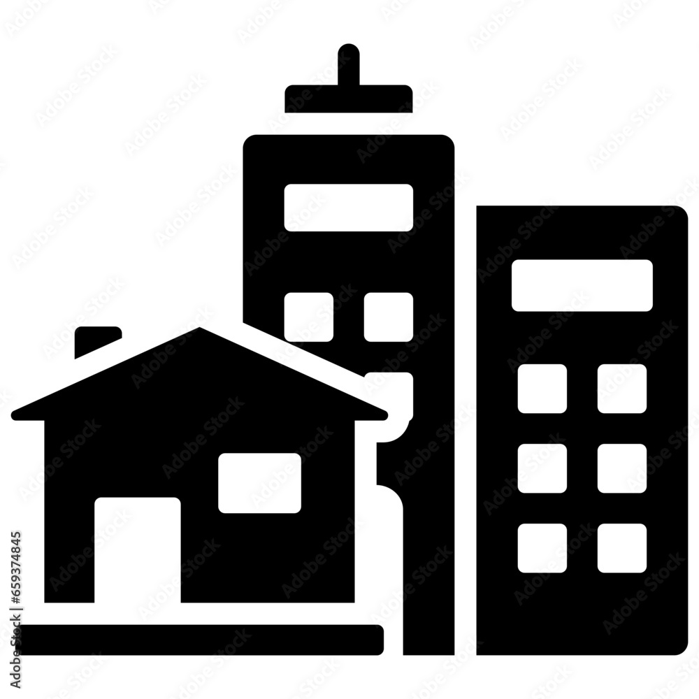 Buildings Glyph Icon Buildings Glyph Icon