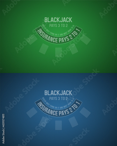 Black jack table green and blue cloth. Vector illustration.