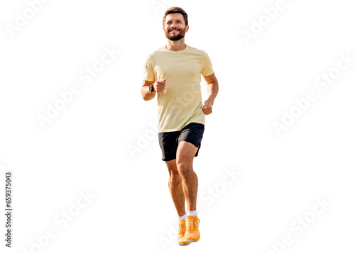 Intensive cardio training a sporty person trains every day. A man in sports clothes is running on the street.