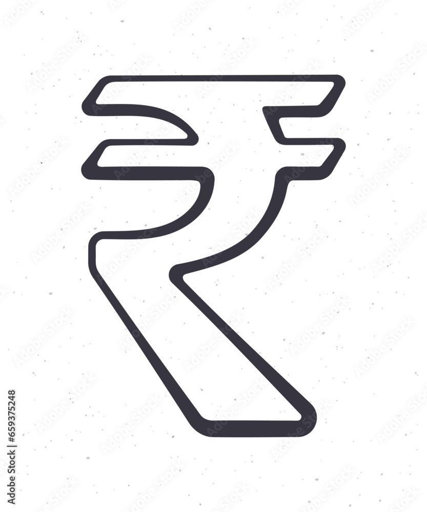 Hand drawn doodle of Indian rupee sign. Outline vector illustration. The symbol of world currencies. Design element isolated on white background Hand drawn doodle of Indian rupee sign. Outline vector illustration. The symbol of world currencies. Design element isolated on white background