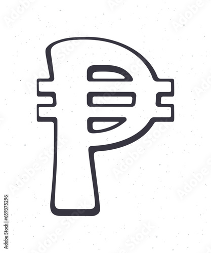Hand drawn doodle of Philippine peso sign. Outline vector illustration. The symbol of world currencies. Design element isolated on white background