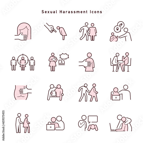 さまざまな種類のセクハラに関するアイコンセット