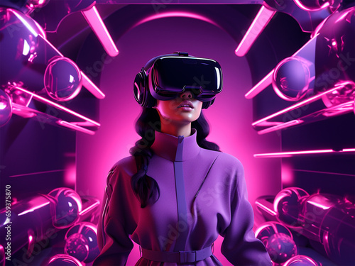 Obraz na płótnie woman wearing virtual reality goggles, seeing amazing things w salonie
