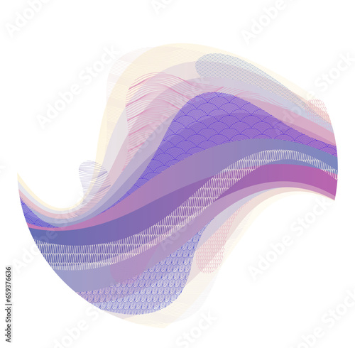 Nature art oriental Japanese style vector abstract background in a shape of circle, runny like water shapes and lines with textures.