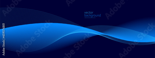 Smooth flow of wavy shape with gradient vector abstract background, dark blue design curve line energy motion, relaxing music sound or technology.