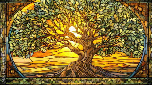 アカシアの木のステンドグラスのイラスト