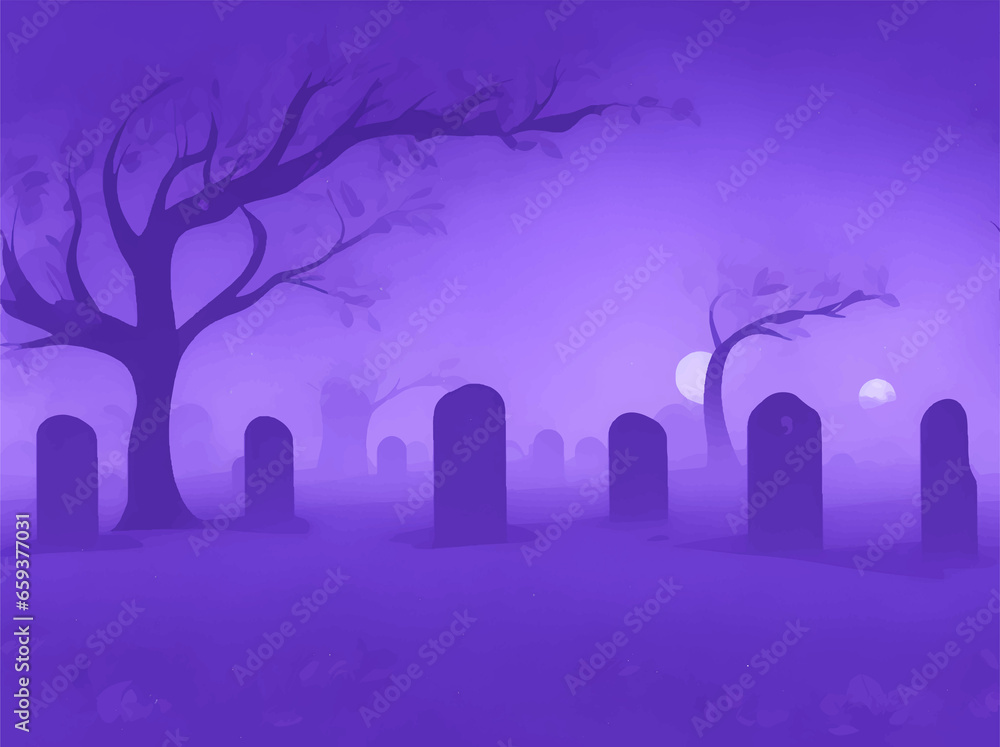Cemetery halloween background banner, Halloween Backdrop, Spooky Forest with a full moon