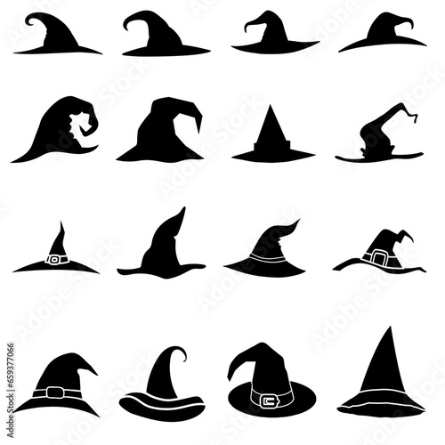 Witch hat icon vector set. Halloween illustration sign collection. Witch symbol or logo.
