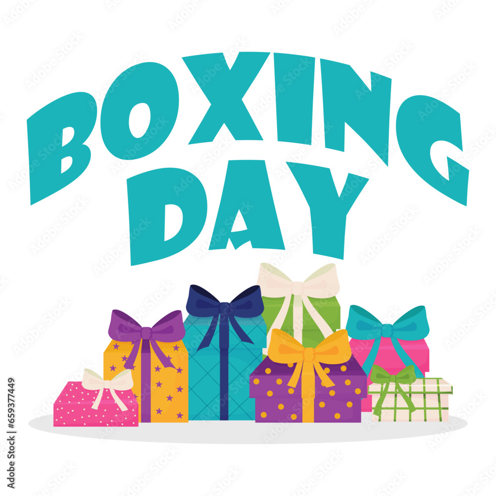 Boxing day. Different gift boxes with bow on white background. Vector illustration. Sale Boxing day. Different gift boxes with bow on white background. Vector illustration. Sale