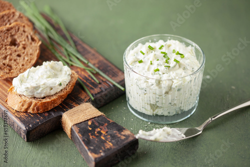 Benedictine spread. Cream cheese with cucumber and spring onions. United States cuisine photo