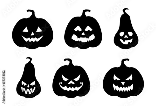 Pumpkins with faces for Halloween. Vector and PNG on transparent background.