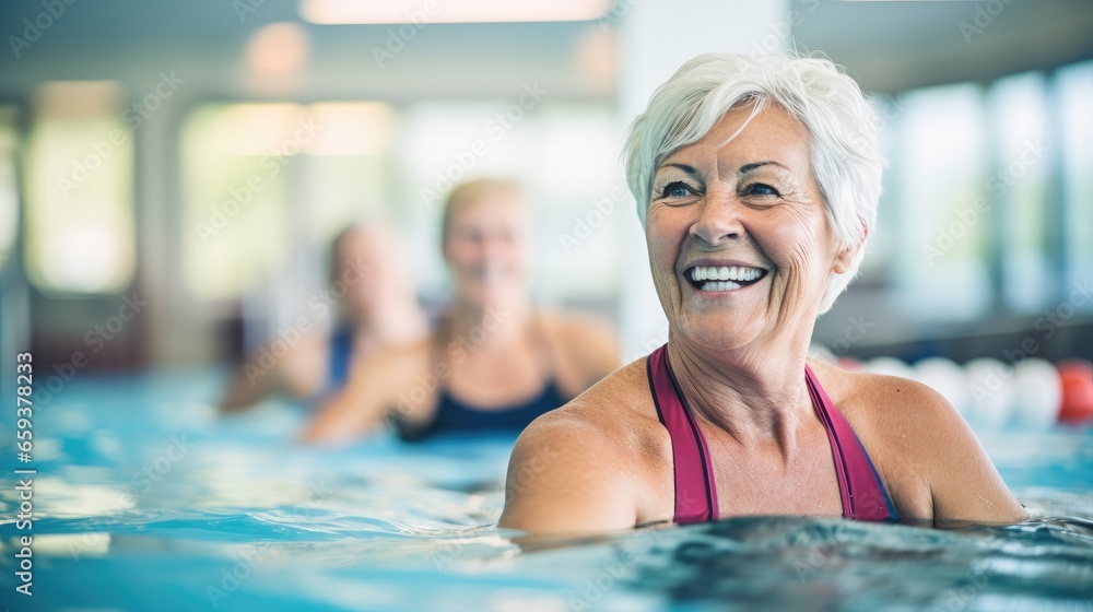 Fototapeta premium Senior women enjoying aqua fit class