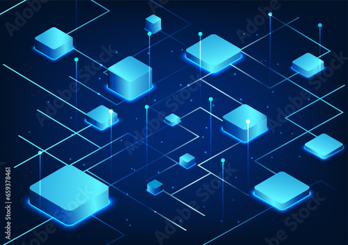 Metaverse Technology The rectangular box shape placed on the technology circuit line represents entering the virtual world, entering the world of technology through the VR glasses system