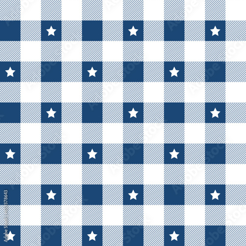 Navy blue plaid pattern with star background. plaid pattern background. plaid background. Seamless pattern. for backdrop, decoration, gift wrapping, gingham tablecloth, blanket, tartan.