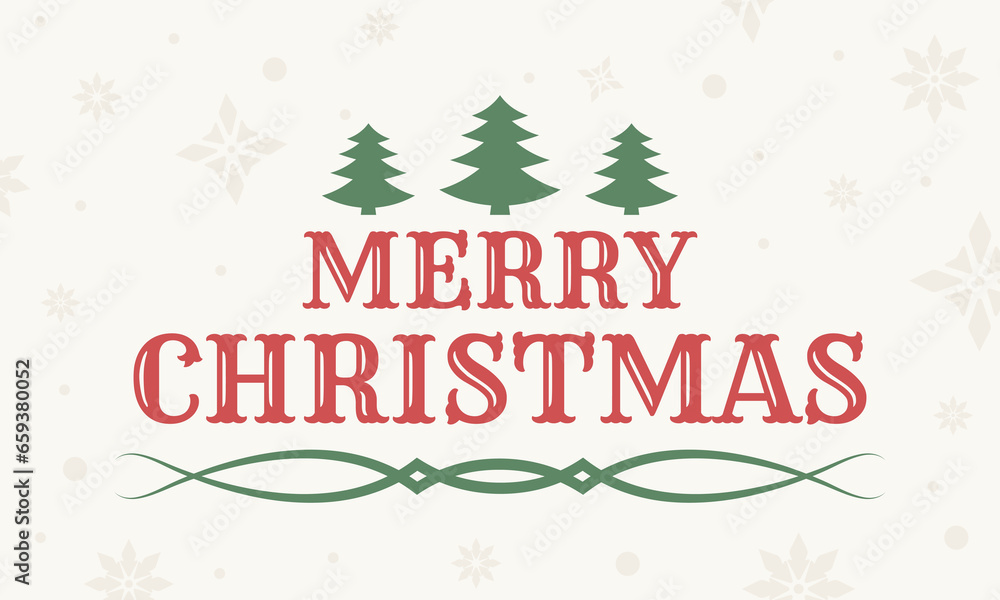 Merry Christmas text banner. Xmas holiday background, greeting card typography design with vintage font. Vector illustration.