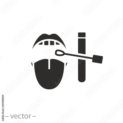virus analysis from throat or nose icon, test swab, lab saliva sample, thin line symbol - vector illustration