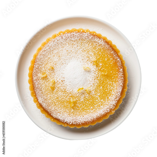 Lemon Tart with a Dusting of Powdered Sugar on Transparent Background.