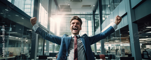 Wallpaper Mural Successful businessman celebrating success and raising hands up Torontodigital.ca