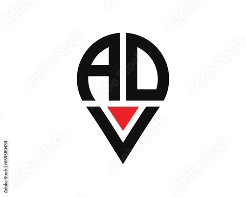 Location shape ADV letter logo design. ADV location logo simple design.