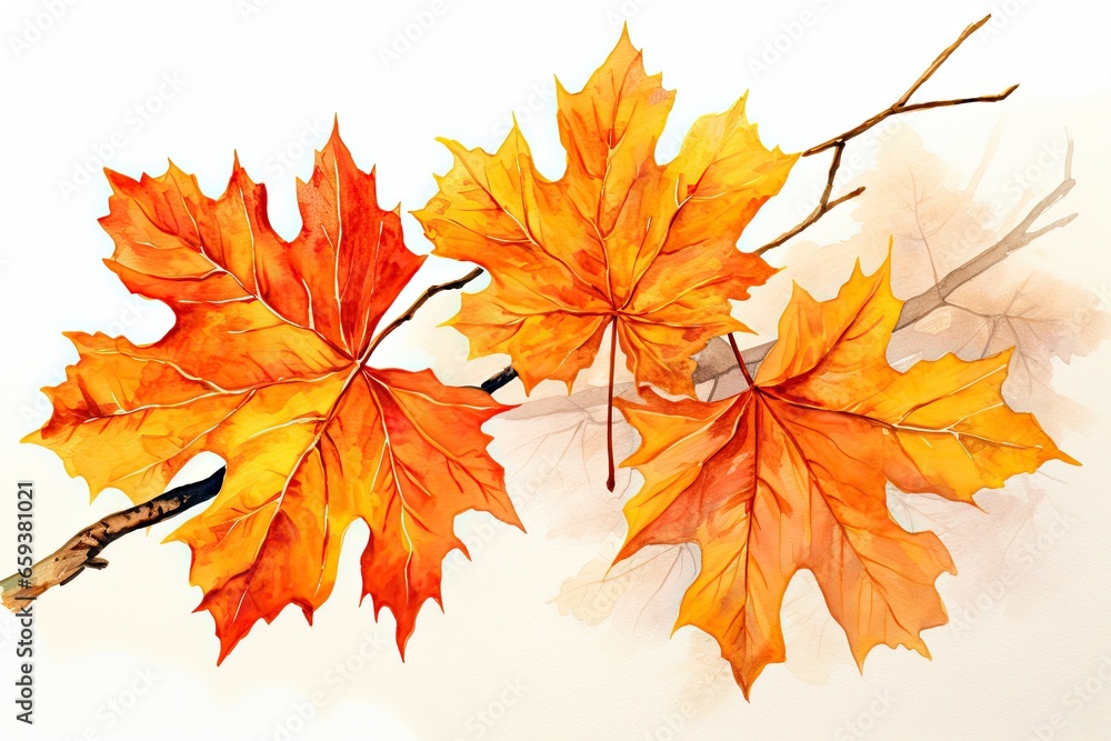 A beautiful watercolor painting of autumn leaves, ideal for capturing the essence of fall. Generative AI A beautiful watercolor painting of autumn leaves, ideal for capturing the essence of fall. Generative AI