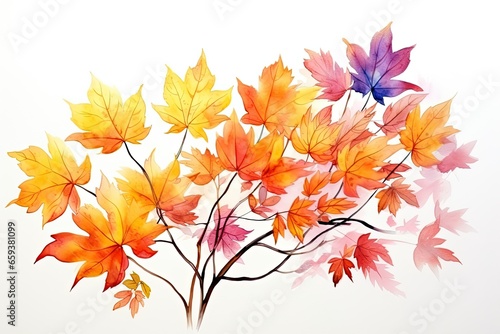 A beautiful watercolor painting of autumn leaves  ideal for capturing the essence of fall. Generative AI