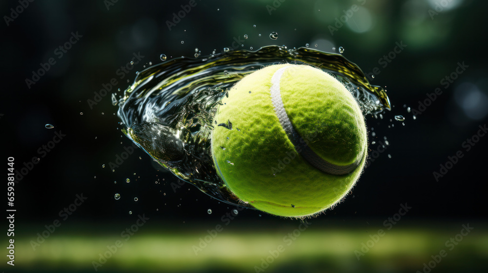 A tennis ball in play on the court during a tennis championship match, Generative AI