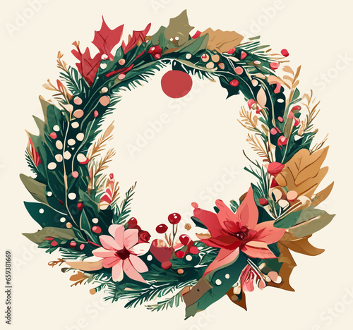 christmas wreath with holly berries