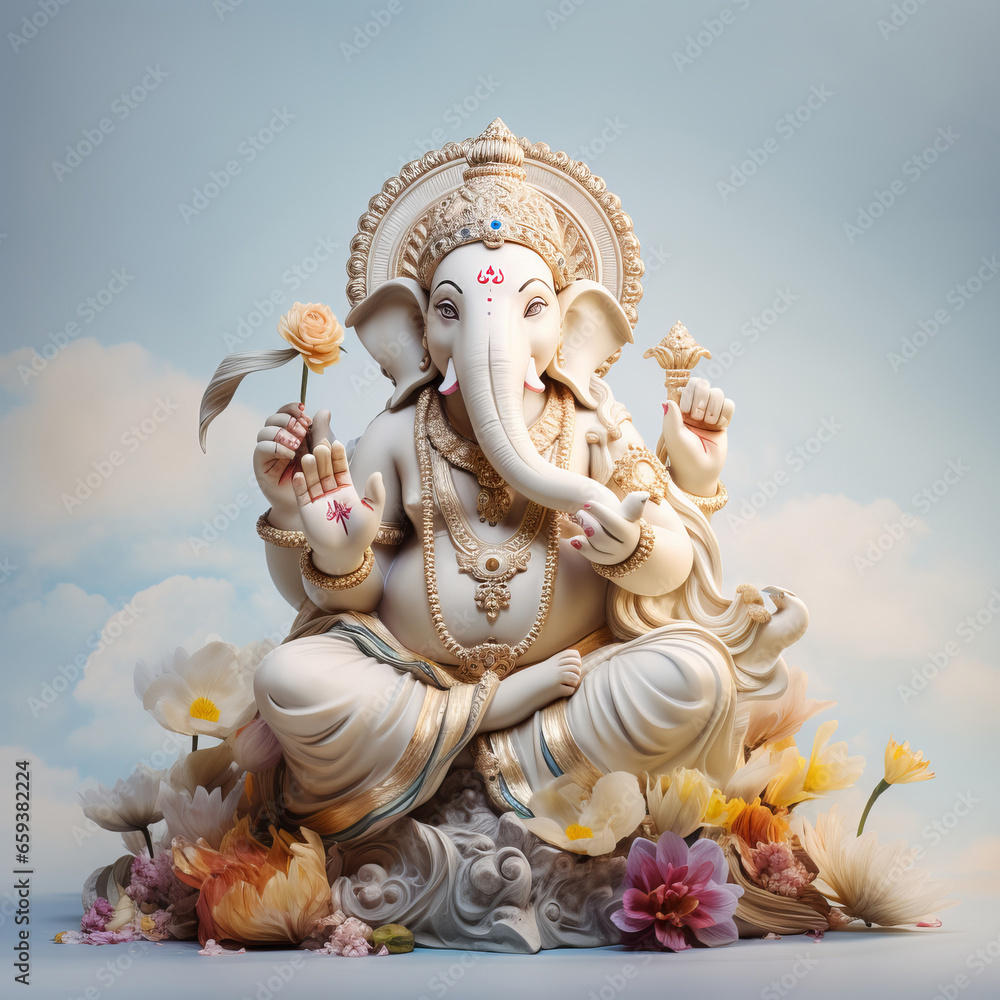 sculpture of ganesh deity with cloud . generated by ai sculpture of ganesh deity with cloud . generated by ai