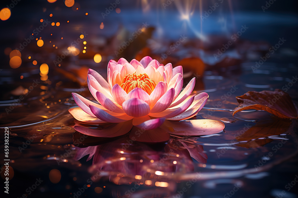 Magic Lotus Flower On Water beautiful background generative AI