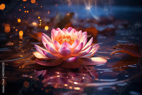 Magic Lotus Flower On Water beautiful background generative AI