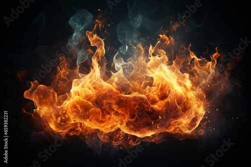 flames and fire with smoke on a black. generated by ai