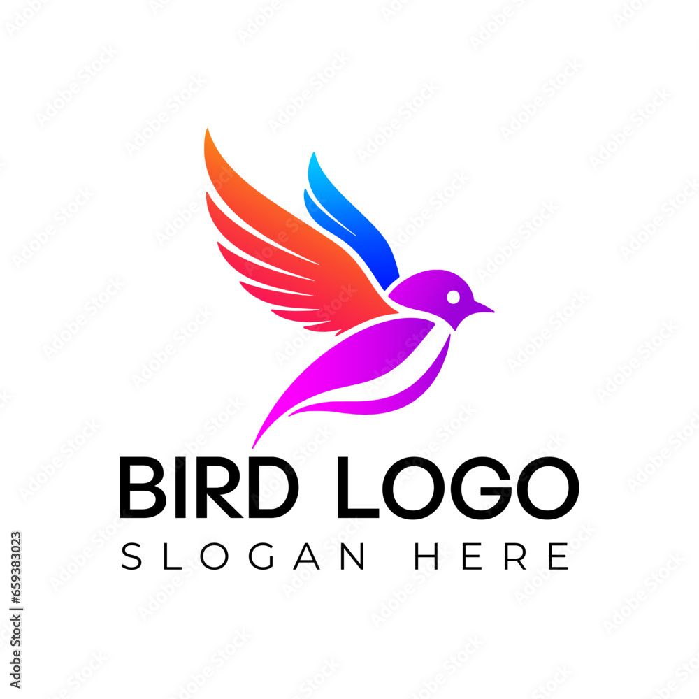 Fototapeta premium Vector Flying Bird logo Illustration with gradient colorful Style