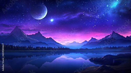 Beautiful fantasy starry night sky, blue and purple colorful, galaxy and aurora 4k wallpaper