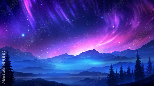 Beautiful fantasy starry night sky, blue and purple colorful, galaxy and aurora 4k wallpaper © OpticalDesign