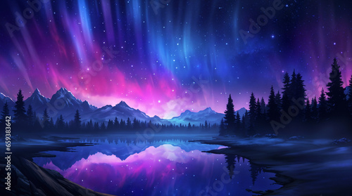 Beautiful fantasy starry night sky, blue and purple colorful, galaxy and aurora 4k wallpaper