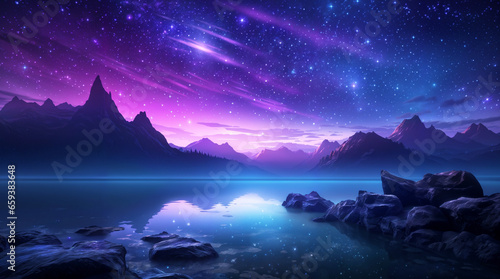Beautiful fantasy starry night sky, blue and purple colorful, galaxy and aurora 4k wallpaper