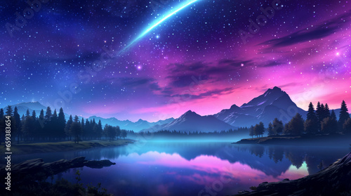 Beautiful fantasy starry night sky, blue and purple colorful, galaxy and aurora 4k wallpaper