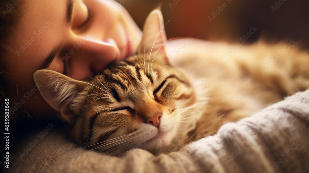 Φωτογραφία A serene image of a person enjoying the soothing presence of their purring pet c
