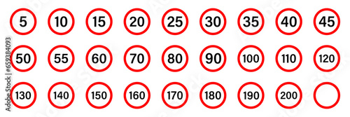Speed limit sign. Highway speed limit icon collection. Speed limit vector signs collection